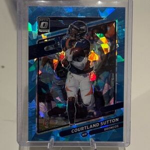 2021 Courtland Sutton /15 Blue Cracked Ice Panini Donruss Optic Prizm. Mint